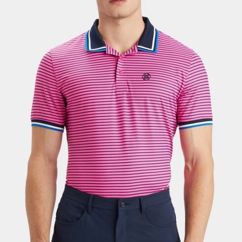 G/Fore G4 Skull & T’s 3D Banded Sleeve Tech Golf Polo Pink Stripe Size XL NWT